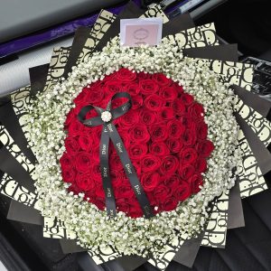Red Noami Roses with White Gyps Rim